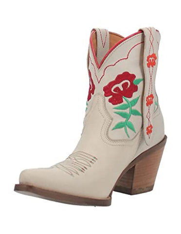 Dingo Womens Play Pretty Embroidered Floral Snip Toe Boots Ankle Mid Heel 2-3" - Off White