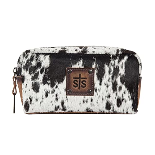 STS Ranchwear Women's Western Leather Cowhide Bebe Cosmetic Bag, White, One Size