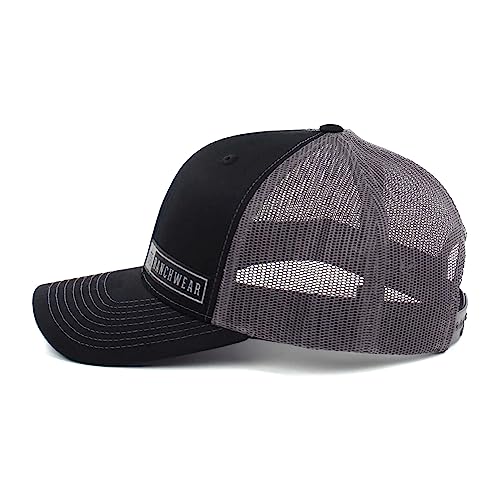 STS Ranchwear Men's Bar Patch Hat: Classic Trucker Style, Cotton-Poly Blend & Adjustable Snapback Black/Charcoal