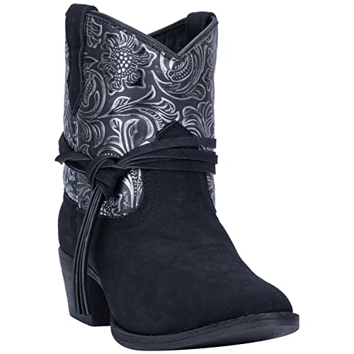 Dingo Womens Valerie Paisley Round Toe Casual Boots Ankle Low Heel 1-2" - Black