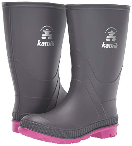 Kamik Kids Youth Stomp Rain Boot, Charcoal/Magenta, 5 US Unisex Toddler