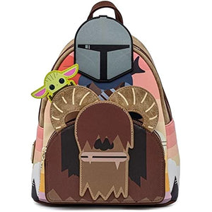 Loungefly Star Wars The Mandalorian Bantha Ride Mando and Baby Yoda Womens Double Strap Shoulder Bag Purse