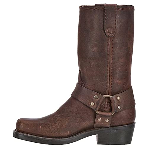 Dingo Womens Molly Square Toe Motorcycle Boots Mid Calf Low Heel 1-2" - Brown