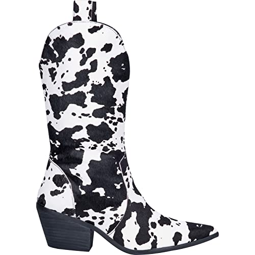 Dingo Womens Live A Cow Pointed Toe Boots Mid Calf Mid Heel 2-3" - Black,White