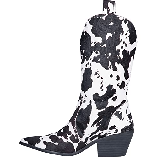 Dingo Womens Live A Cow Pointed Toe Boots Mid Calf Mid Heel 2-3" - Black,White