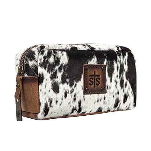 STS Ranchwear Women's Western Leather Cowhide Bebe Cosmetic Bag, White, One Size